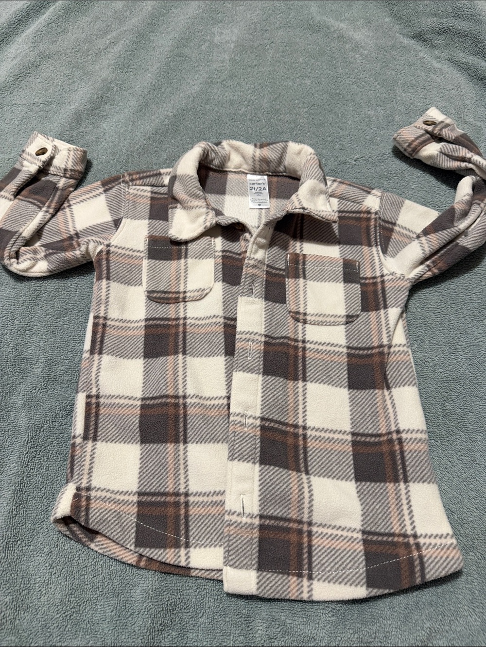 Carter's Cream, Brown & Gray Plaid Fleece Button-Front Shirt